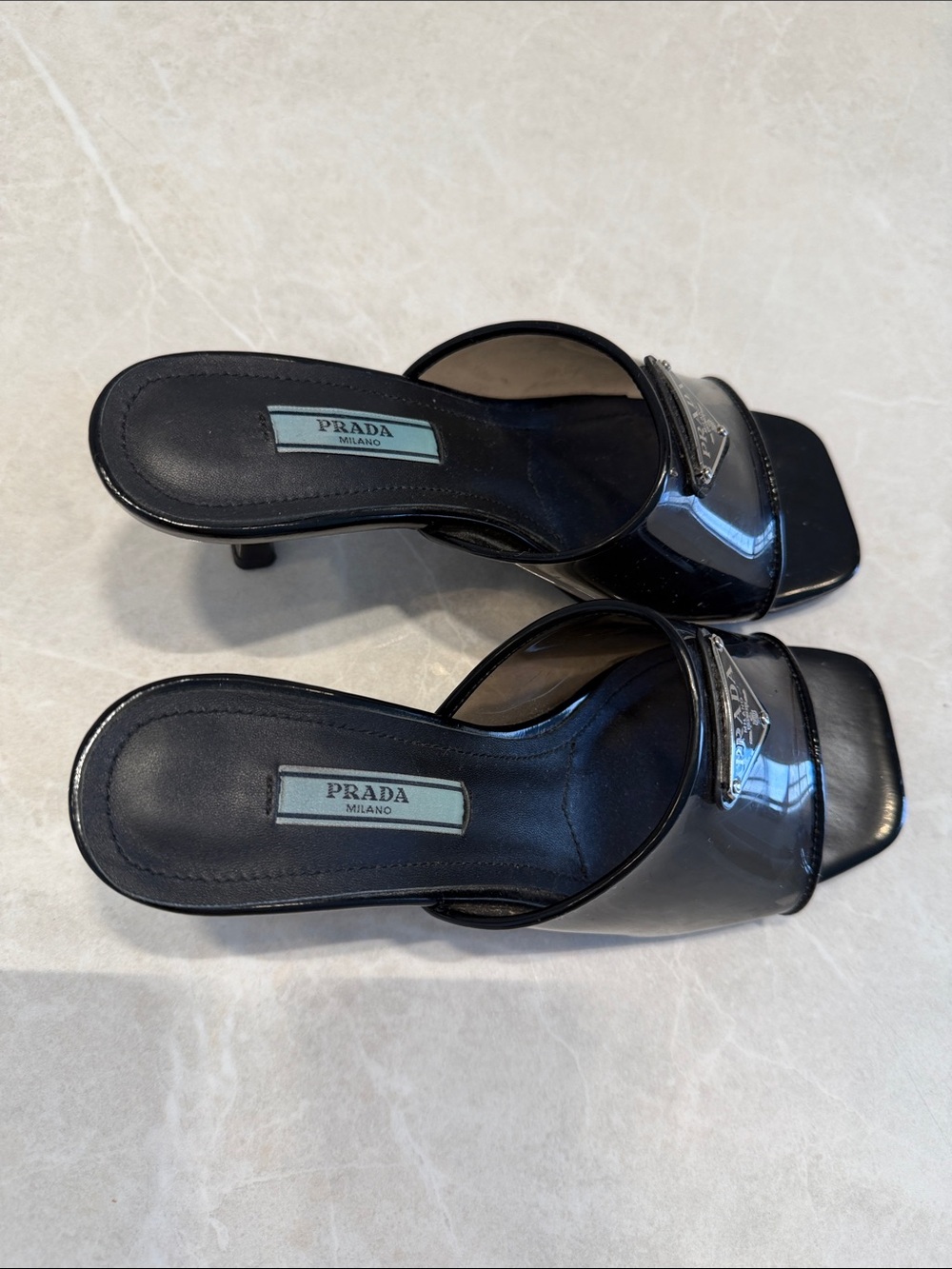 Prada Black Patent Leather Kitten Heel Mules - Picture 3 of 4